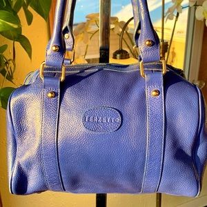 Made in Italy 🇮🇹 TERZETTO Cobalt Blue Pebbled Genuine Leather Satchel 🤩